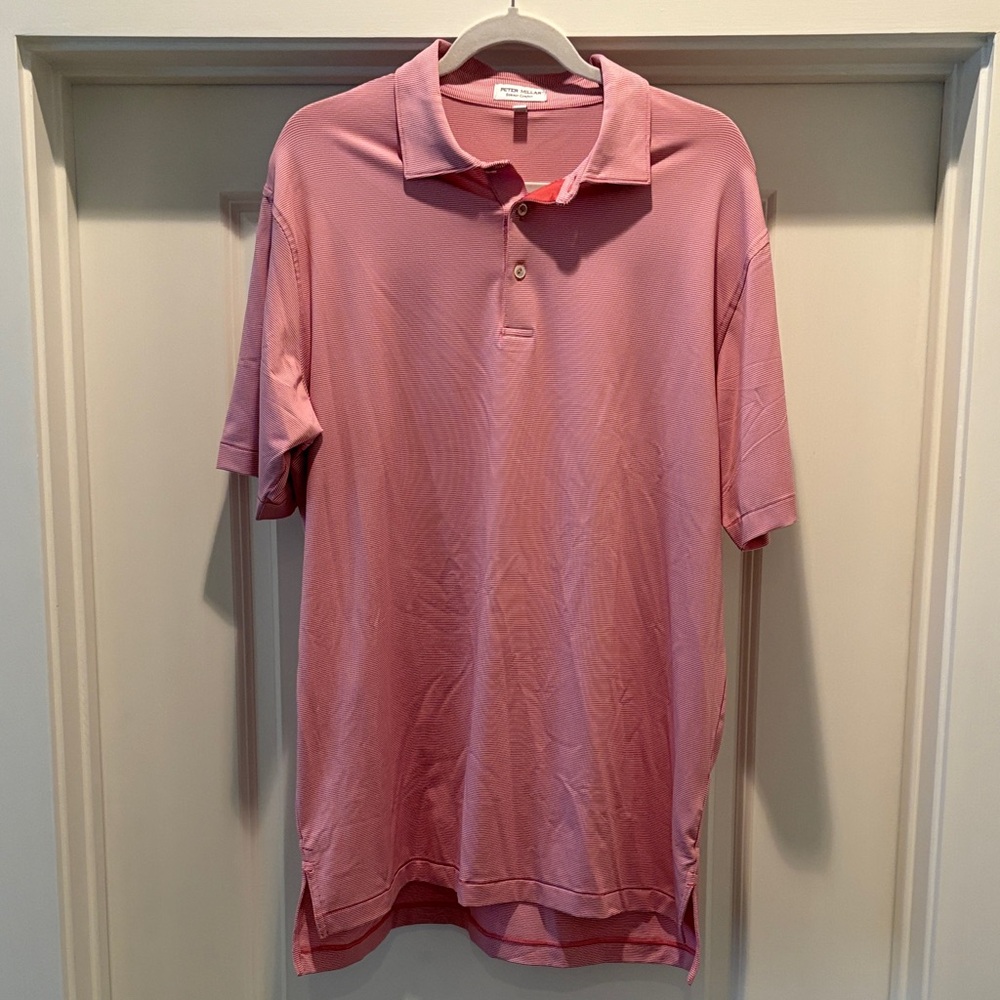Peter Millar Red/Pink and White striped Polo Shirt